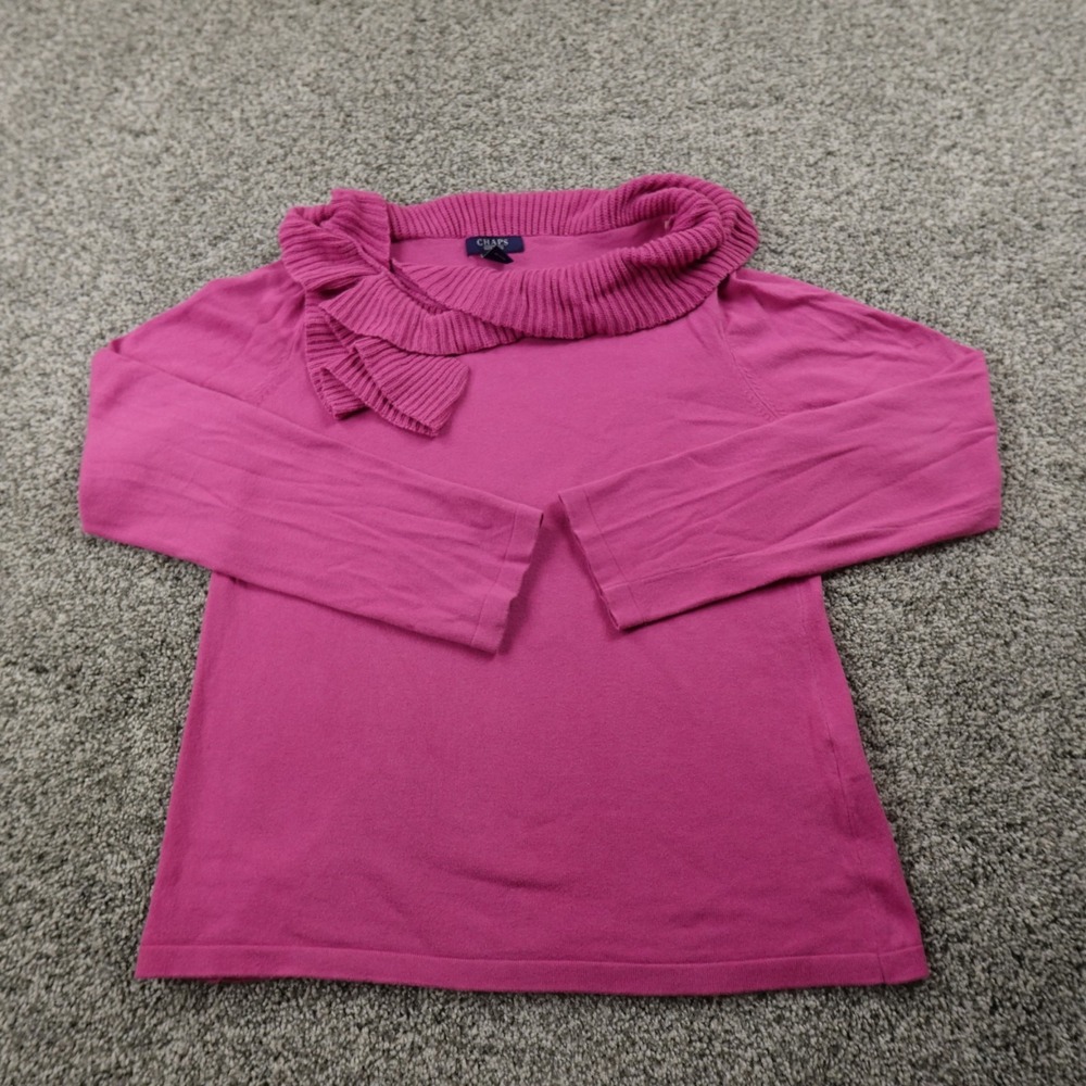 Chaps Sweater Womens L Pink Purple Ruffle Cowl Pullover Sweatshirt Casual Preppy